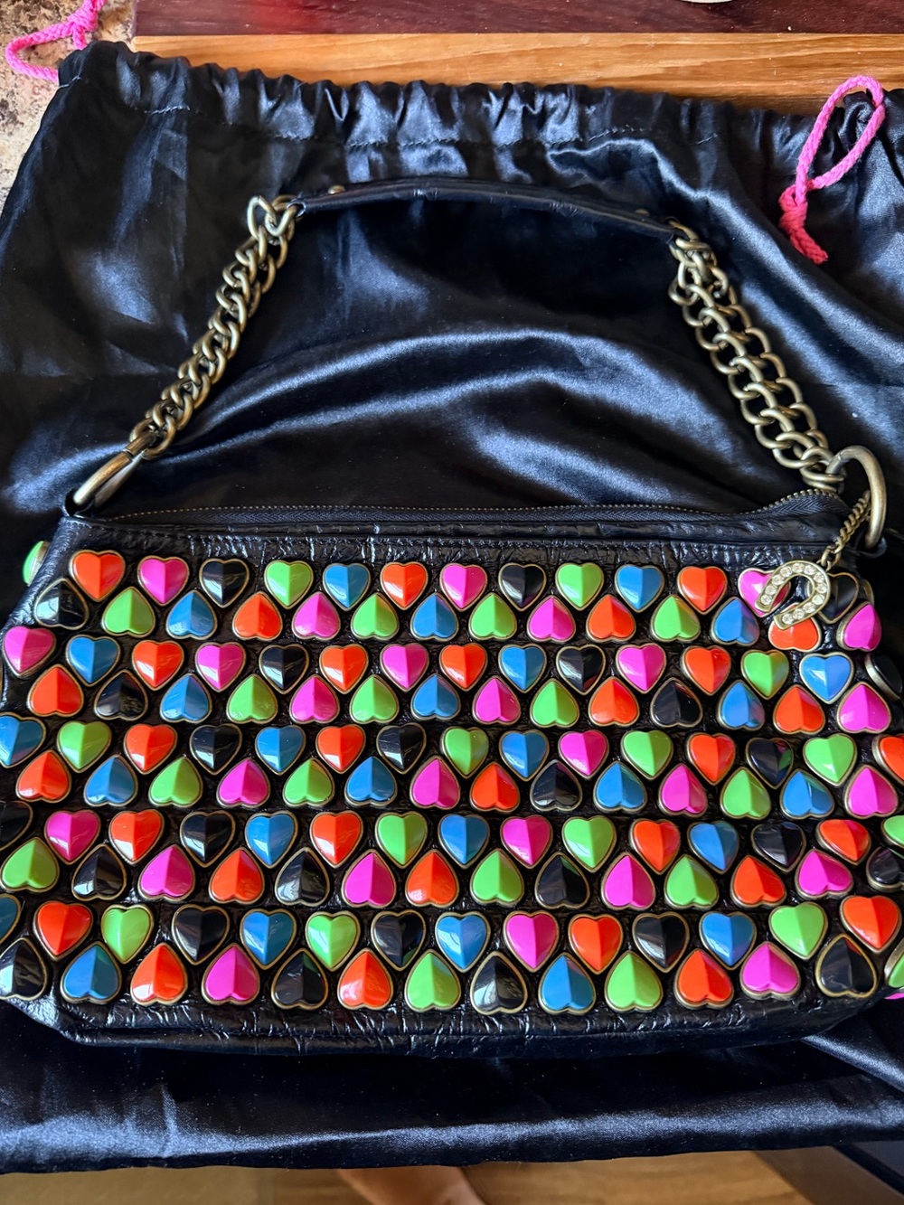 Vintage Betsey Johnson Y2K Multi Color Candy Heart Studded Shoulder Bag NWT - Picture 11 of 14